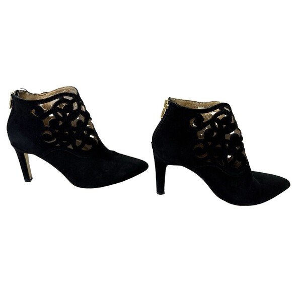 Adrienne Vittadini Nidia Black Suede Cutout Heeled Booties Size 8M - Picture 3 of 8